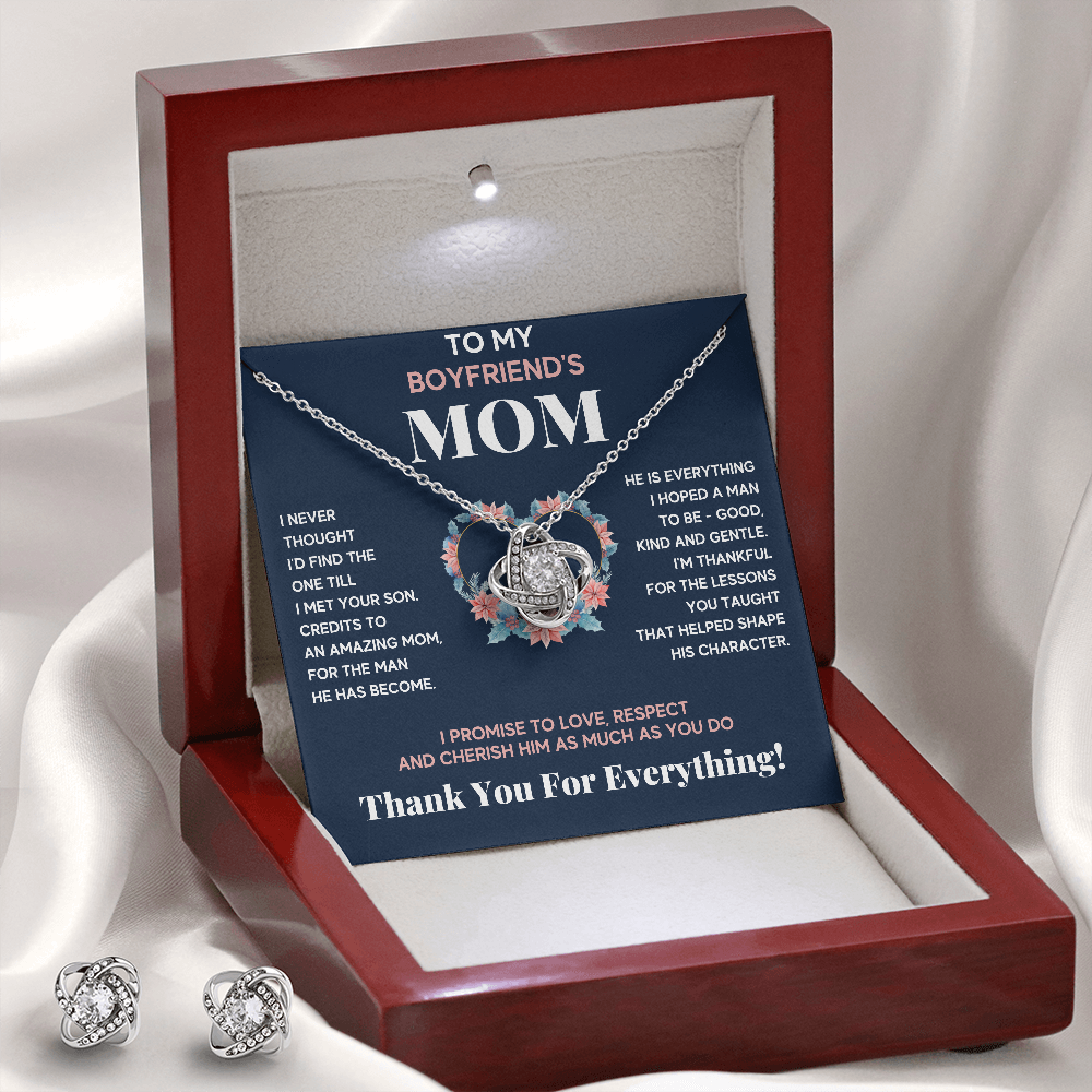 BOYFRIENDS MOM LOVE KNOT NECKLACE AND EARRINGS GIFT SET - ON CLOUD NINE GIFTS