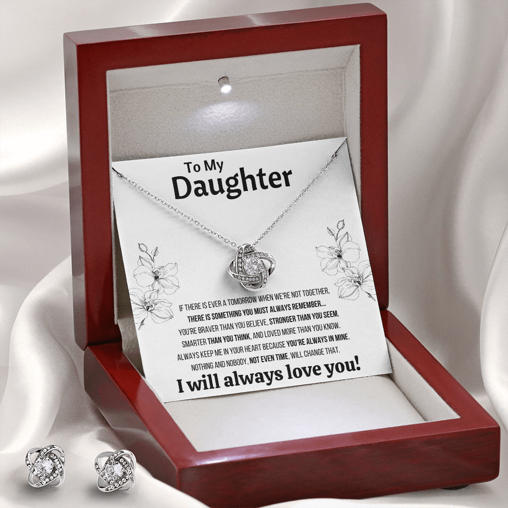 DAUGHTER NOT EVEN TIME LOVE KNOT NECKLACE AND EARRINGS - ON CLOUD NINE GIFTS