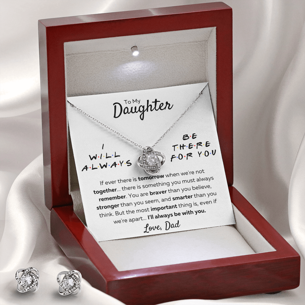 DAUGHTER FROM DAD FRIENDS LOVE KNOT NECKLACE AND EARRINGS - ON CLOUD NINE GIFTS