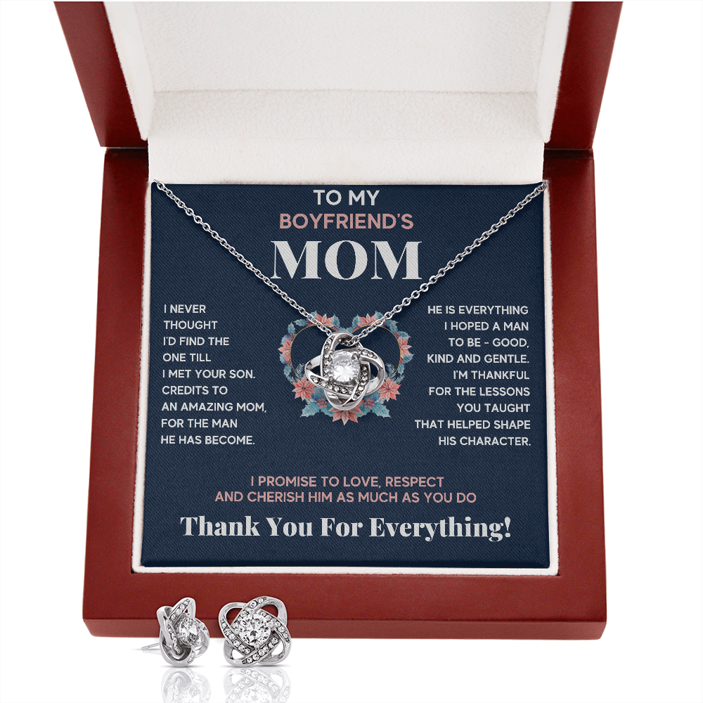 BOYFRIENDS MOM LOVE KNOT NECKLACE AND EARRINGS GIFT SET - ON CLOUD NINE GIFTS