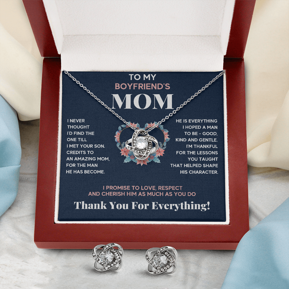 BOYFRIENDS MOM LOVE KNOT NECKLACE AND EARRINGS GIFT SET - ON CLOUD NINE GIFTS