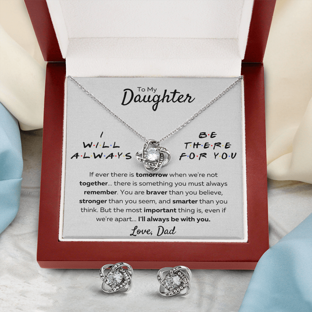 DAUGHTER FROM DAD FRIENDS LOVE KNOT NECKLACE AND EARRINGS - ON CLOUD NINE GIFTS