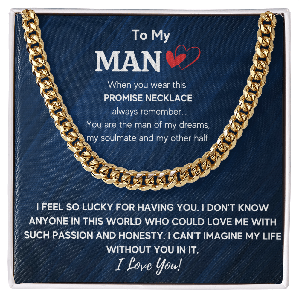 To My Man Cuban Link Chain Necklace, Husband Necklace from Wife, Necklace for Boyfriend, Mens Cuban Chain Necklace for Fiance, Mens Necklaces - ON CLOUD NINE GIFTS