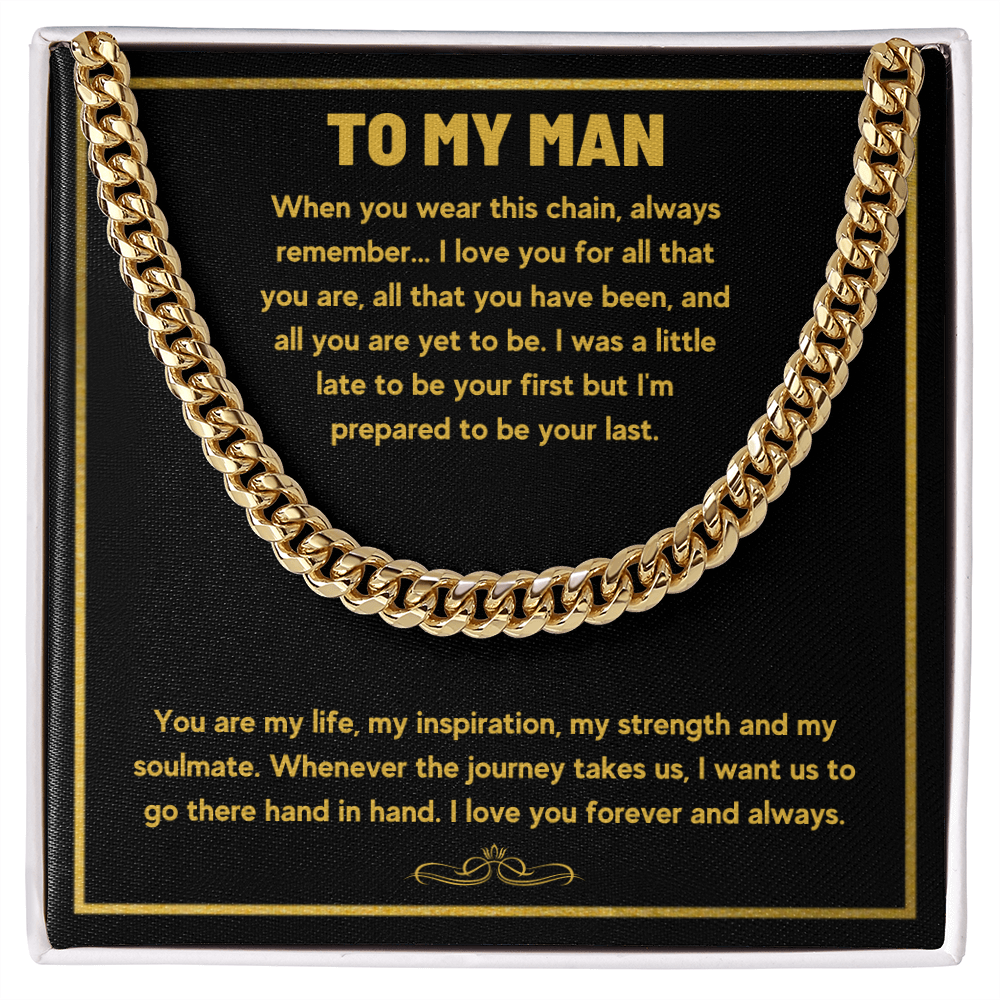 To my man cuban link chain necklace, husband necklace from wife, necklace for boyfriend, mens cuban chain, necklace for fiance, mens necklaces - ON CLOUD NINE GIFTS