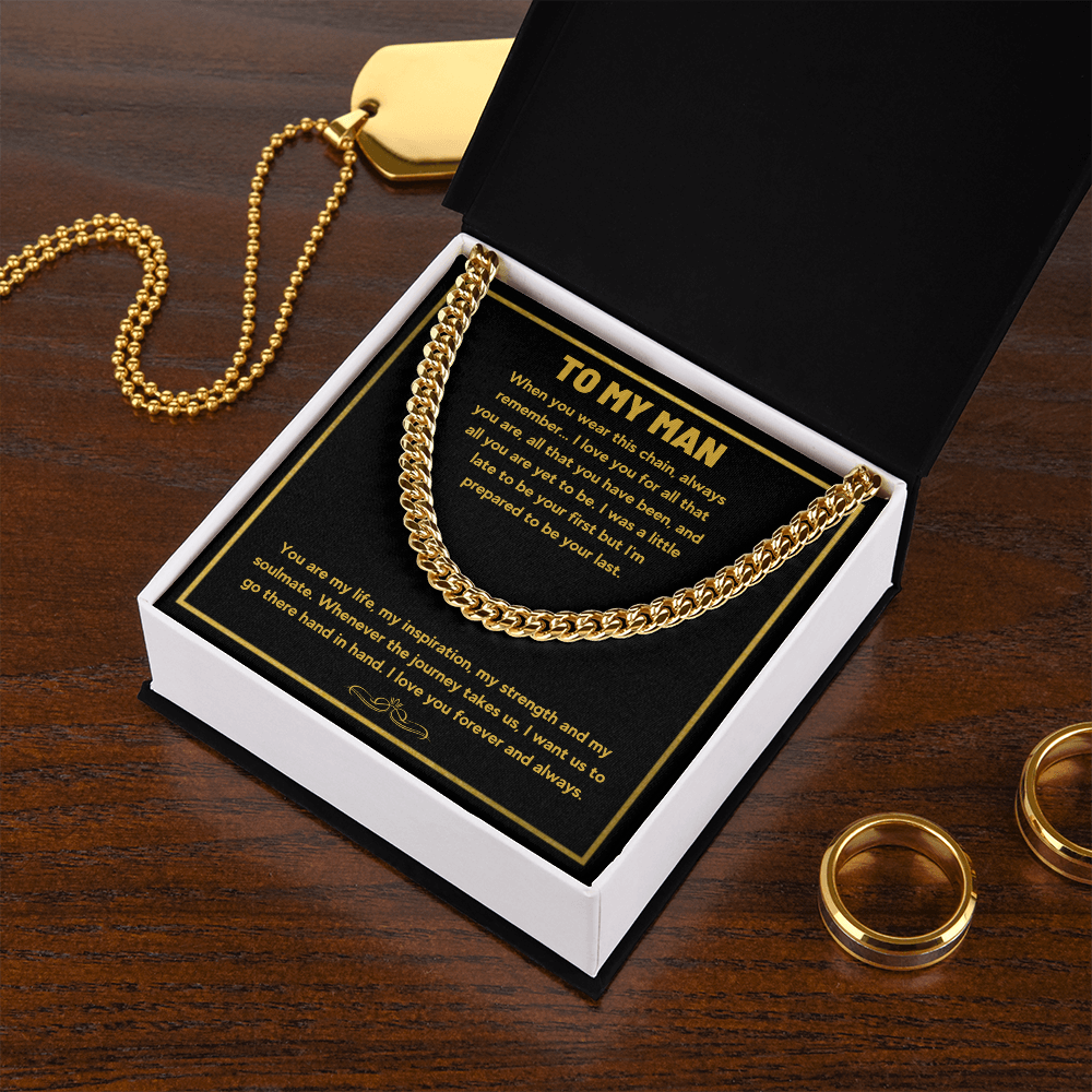 To my man cuban link chain necklace, husband necklace from wife, necklace for boyfriend, mens cuban chain, necklace for fiance, mens necklaces - ON CLOUD NINE GIFTS