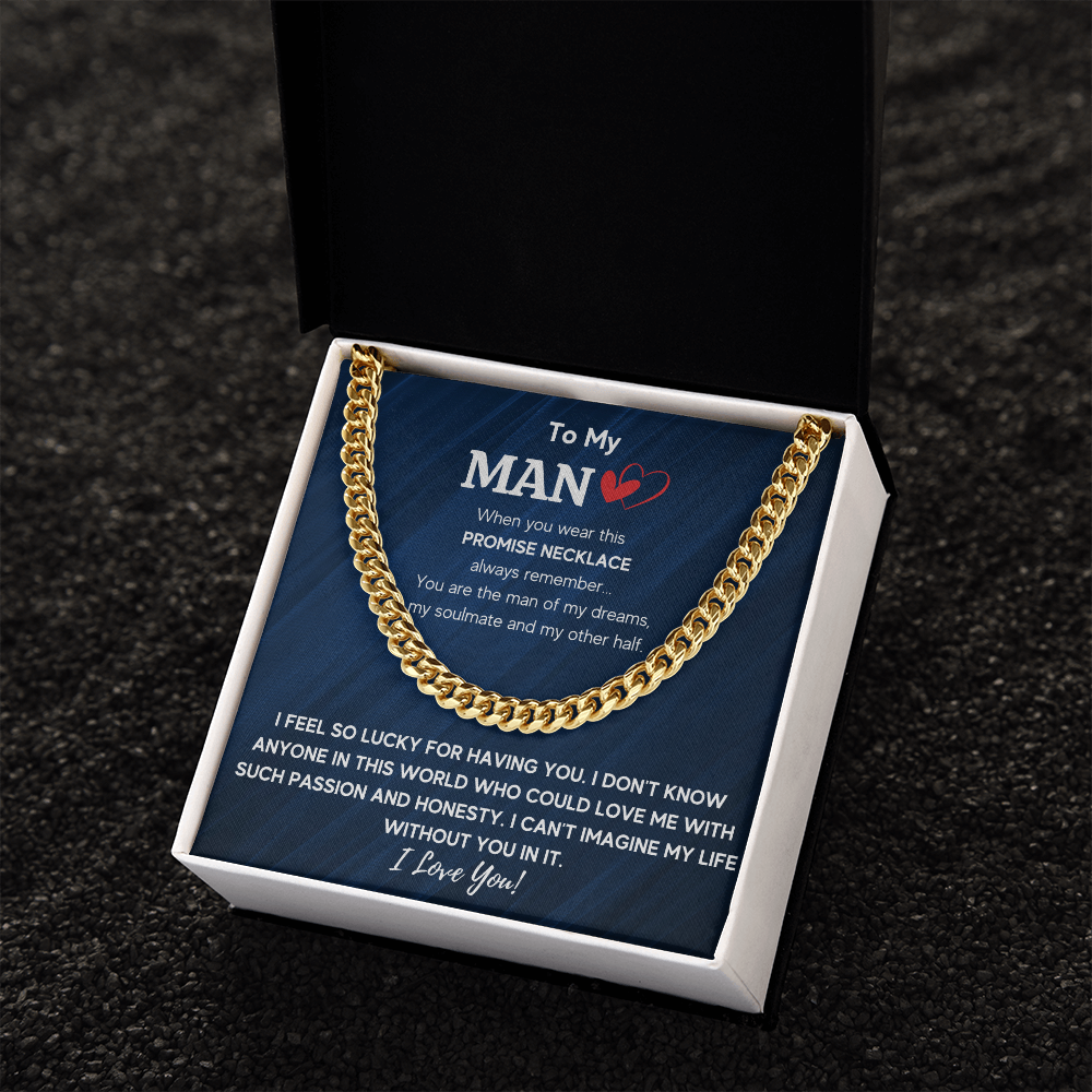 To My Man Cuban Link Chain Necklace, Husband Necklace from Wife, Necklace for Boyfriend, Mens Cuban Chain Necklace for Fiance, Mens Necklaces - ON CLOUD NINE GIFTS