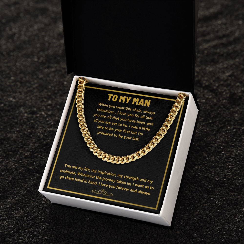 To my man cuban link chain necklace, husband necklace from wife, necklace for boyfriend, mens cuban chain, necklace for fiance, mens necklaces - ON CLOUD NINE GIFTS