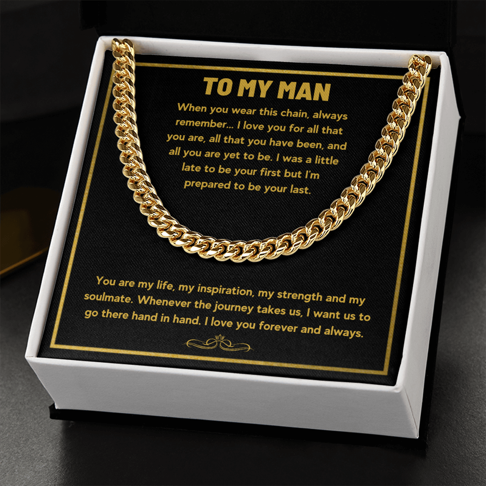 To my man cuban link chain necklace, husband necklace from wife, necklace for boyfriend, mens cuban chain, necklace for fiance, mens necklaces - ON CLOUD NINE GIFTS