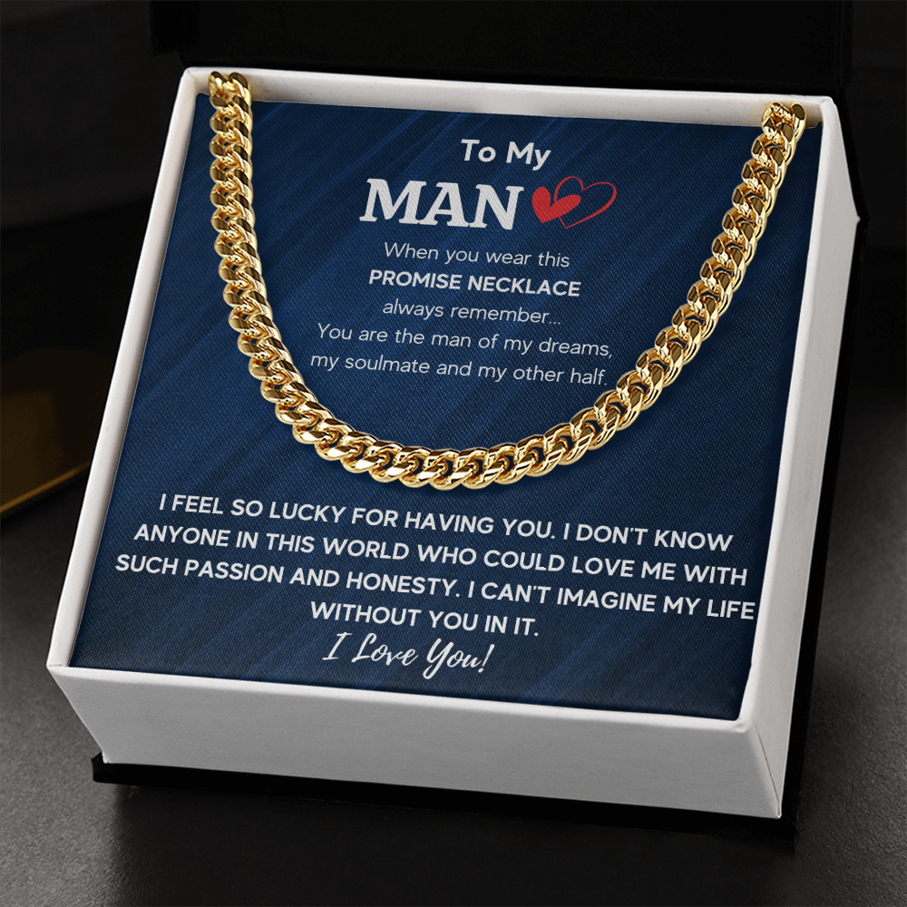 To My Man Cuban Link Chain Necklace, Husband Necklace from Wife, Necklace for Boyfriend, Mens Cuban Chain Necklace for Fiance, Mens Necklaces - ON CLOUD NINE GIFTS