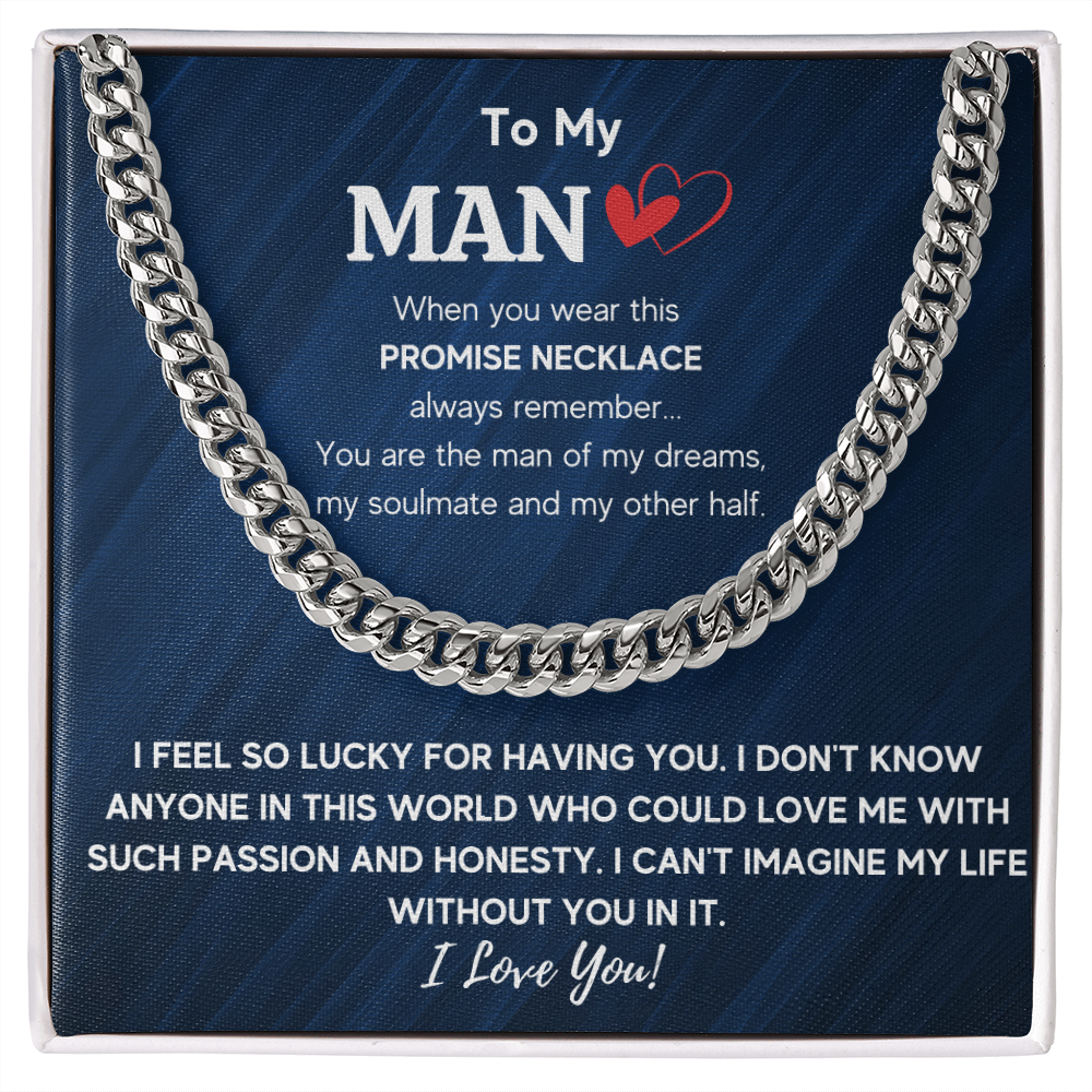 To My Man Cuban Link Chain Necklace, Husband Necklace from Wife, Necklace for Boyfriend, Mens Cuban Chain Necklace for Fiance, Mens Necklaces - ON CLOUD NINE GIFTS