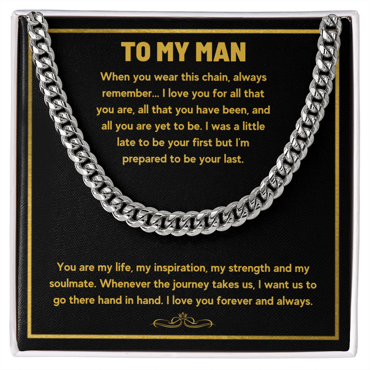 To my man cuban link chain necklace, husband necklace from wife, necklace for boyfriend, mens cuban chain, necklace for fiance, mens necklaces - ON CLOUD NINE GIFTS