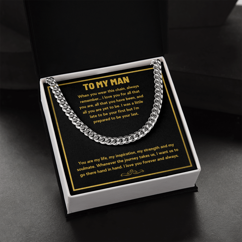 To my man cuban link chain necklace, husband necklace from wife, necklace for boyfriend, mens cuban chain, necklace for fiance, mens necklaces - ON CLOUD NINE GIFTS