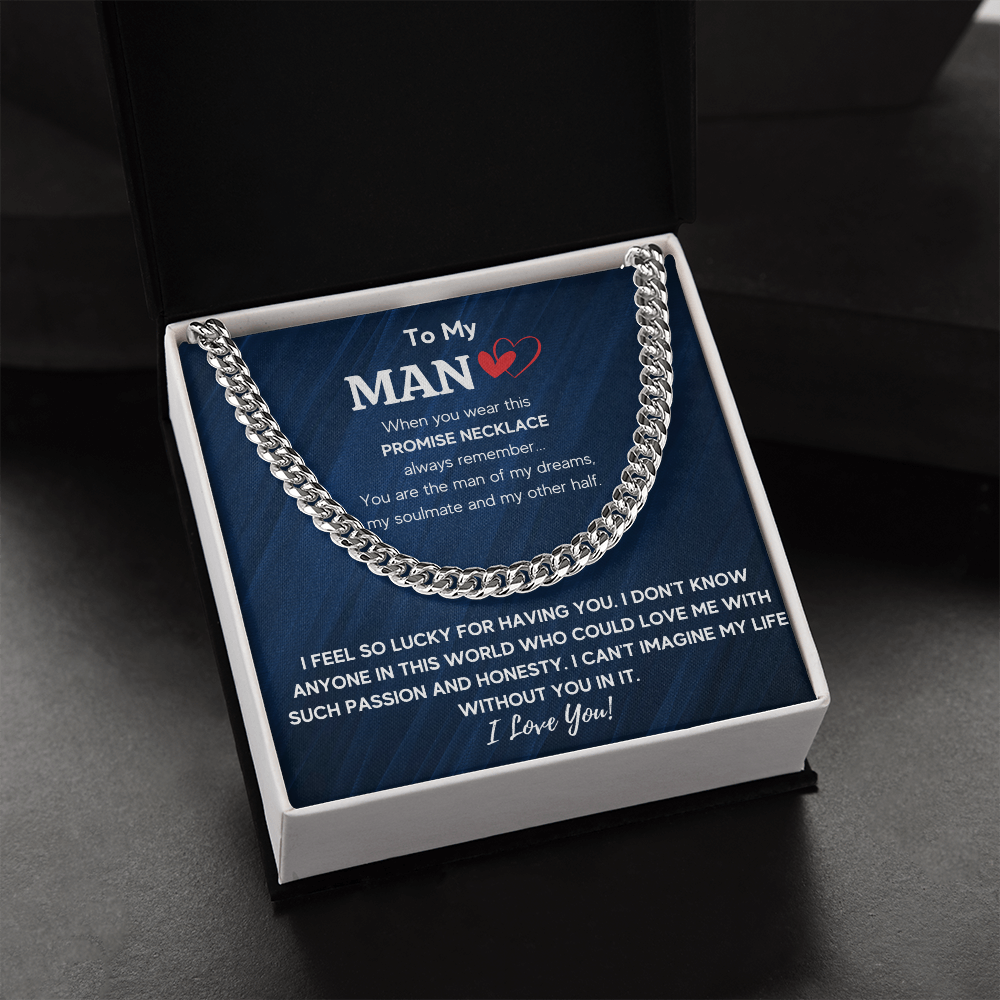 To My Man Cuban Link Chain Necklace, Husband Necklace from Wife, Necklace for Boyfriend, Mens Cuban Chain Necklace for Fiance, Mens Necklaces - ON CLOUD NINE GIFTS