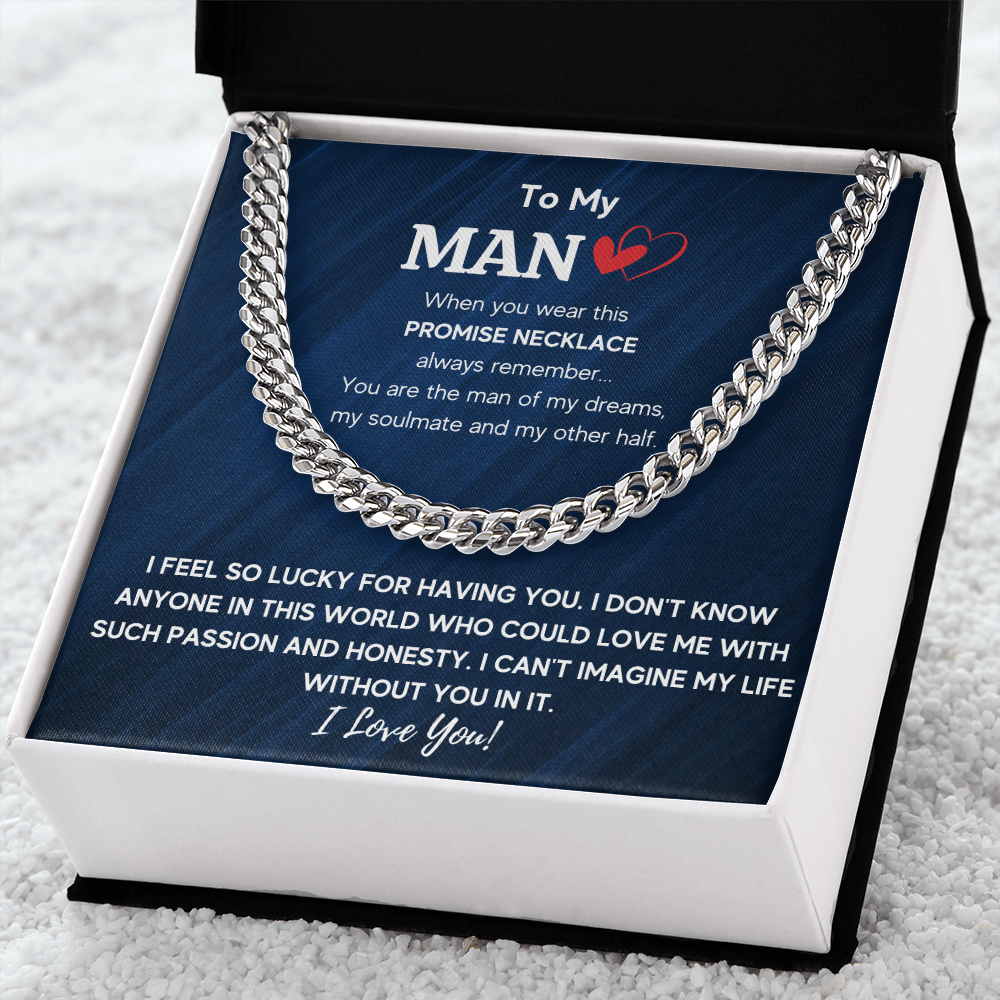 To My Man Cuban Link Chain Necklace, Husband Necklace from Wife, Necklace for Boyfriend, Mens Cuban Chain Necklace for Fiance, Mens Necklaces - ON CLOUD NINE GIFTS