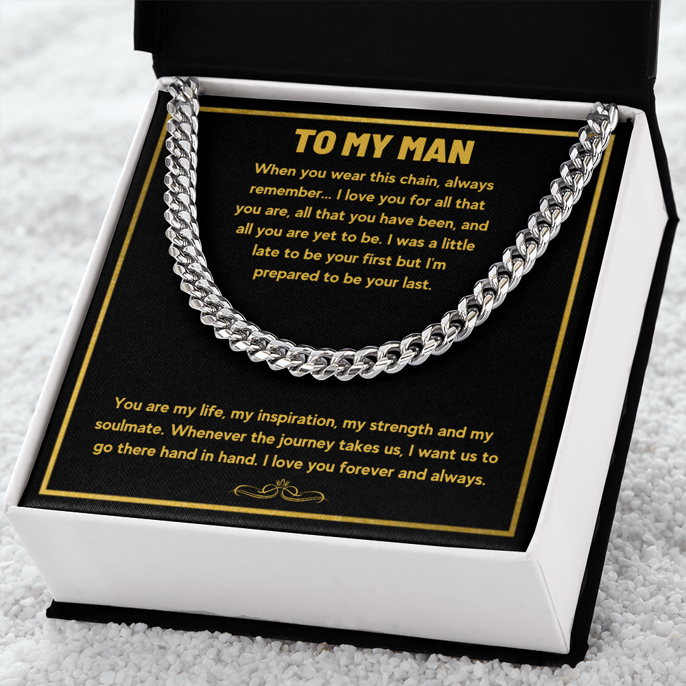 To my man cuban link chain necklace, husband necklace from wife, necklace for boyfriend, mens cuban chain, necklace for fiance, mens necklaces - ON CLOUD NINE GIFTS