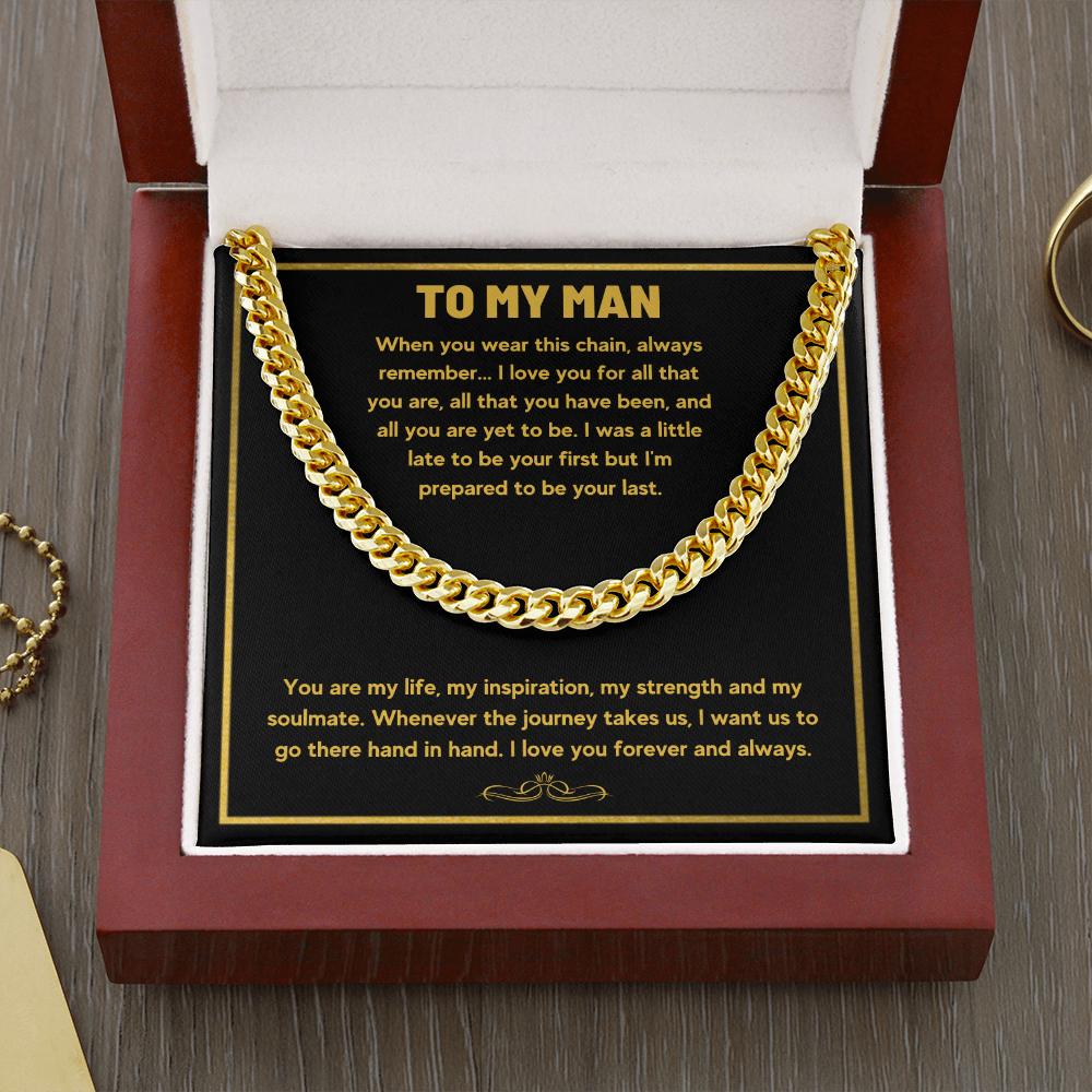 To my man cuban link chain necklace, husband necklace from wife, necklace for boyfriend, mens cuban chain, necklace for fiance, mens necklaces - ON CLOUD NINE GIFTS