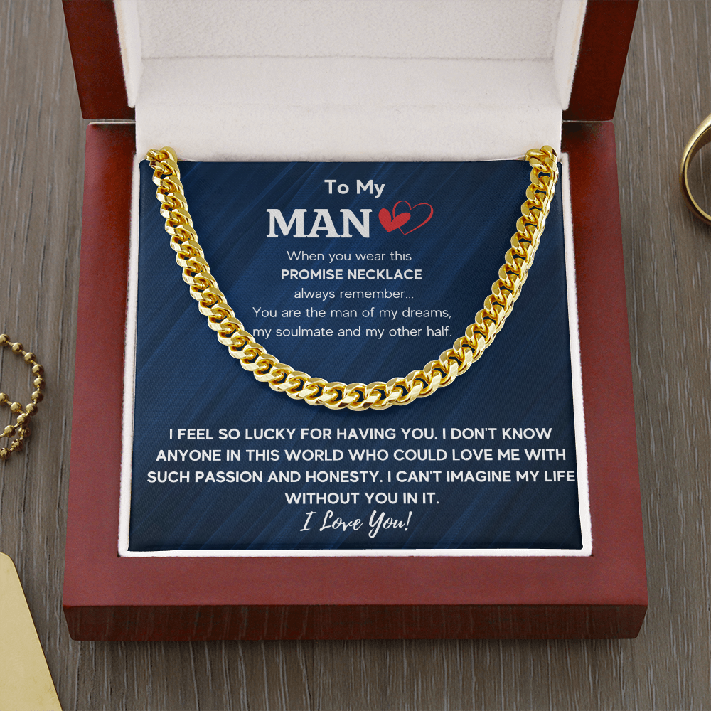 To My Man Cuban Link Chain Necklace, Husband Necklace from Wife, Necklace for Boyfriend, Mens Cuban Chain Necklace for Fiance, Mens Necklaces - ON CLOUD NINE GIFTS