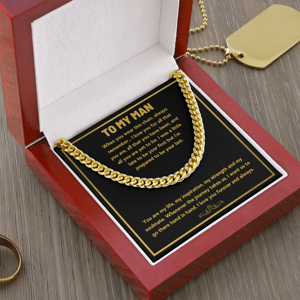 To my man cuban link chain necklace, husband necklace from wife, necklace for boyfriend, mens cuban chain, necklace for fiance, mens necklaces - ON CLOUD NINE GIFTS