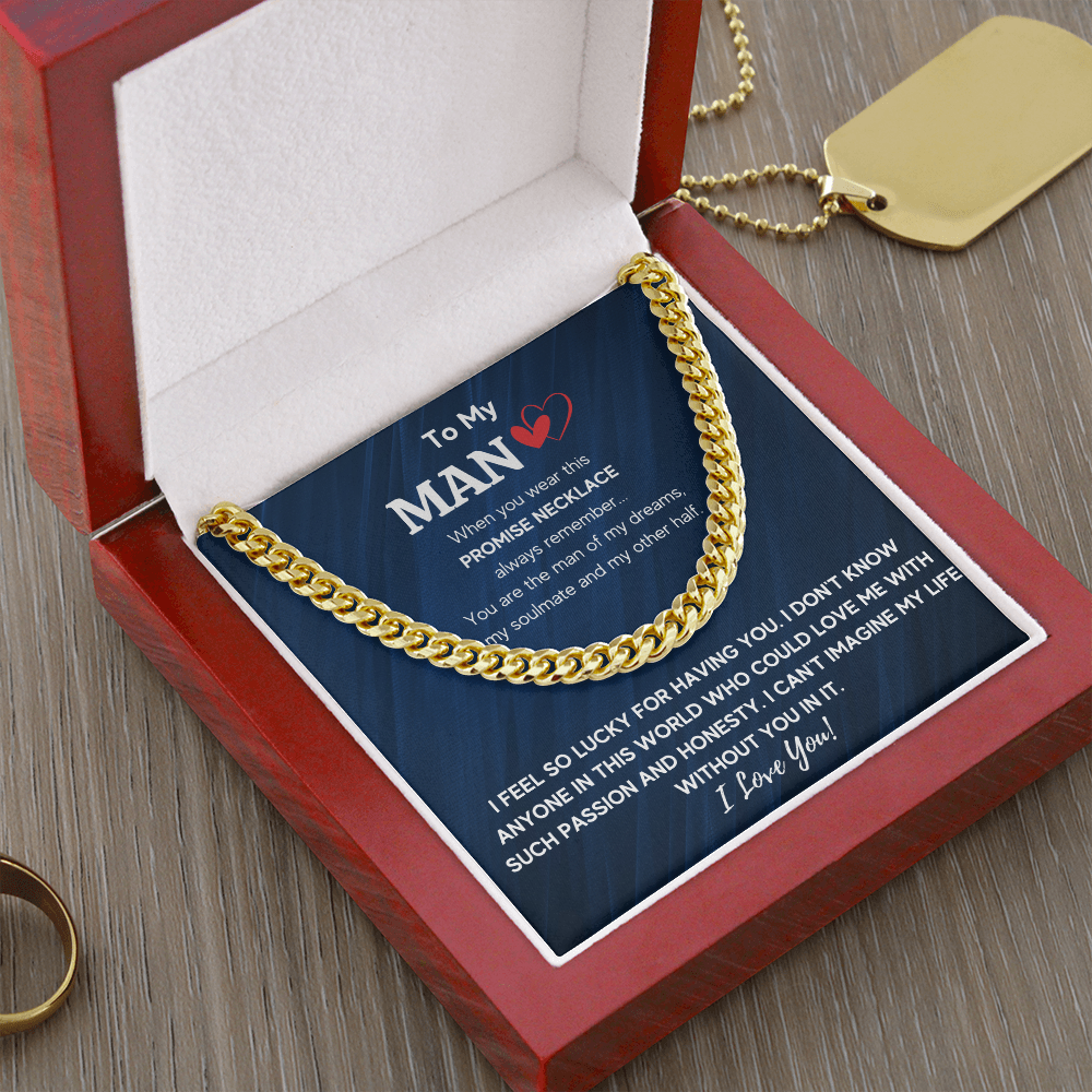 To My Man Cuban Link Chain Necklace, Husband Necklace from Wife, Necklace for Boyfriend, Mens Cuban Chain Necklace for Fiance, Mens Necklaces - ON CLOUD NINE GIFTS