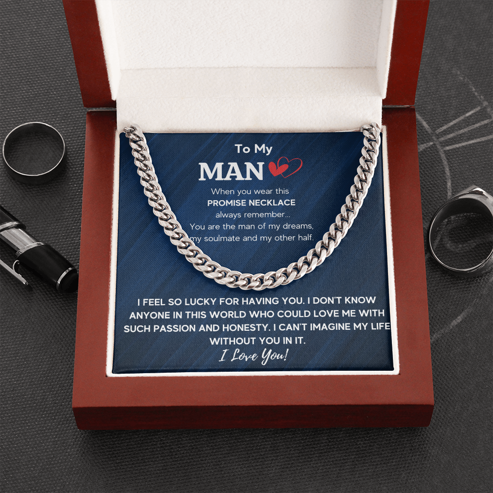 To My Man Cuban Link Chain Necklace, Husband Necklace from Wife, Necklace for Boyfriend, Mens Cuban Chain Necklace for Fiance, Mens Necklaces - ON CLOUD NINE GIFTS
