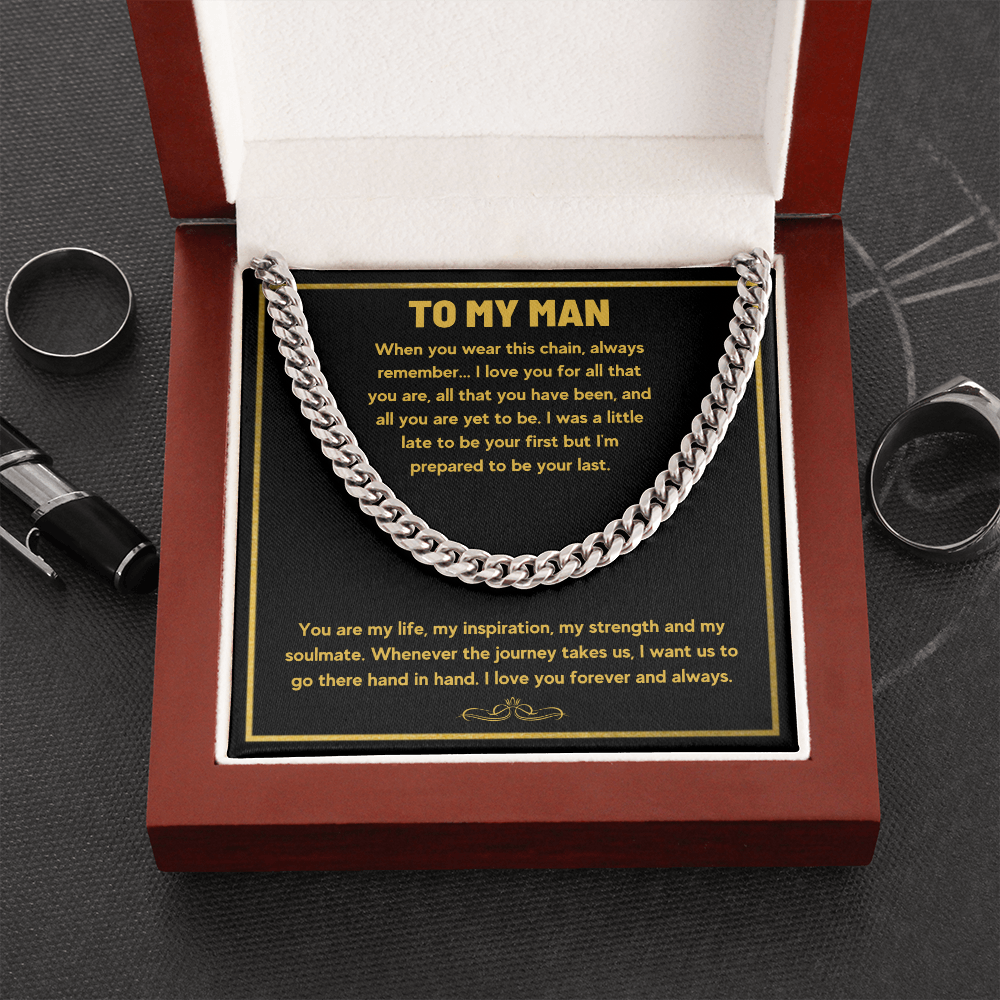 To my man cuban link chain necklace, husband necklace from wife, necklace for boyfriend, mens cuban chain, necklace for fiance, mens necklaces - ON CLOUD NINE GIFTS