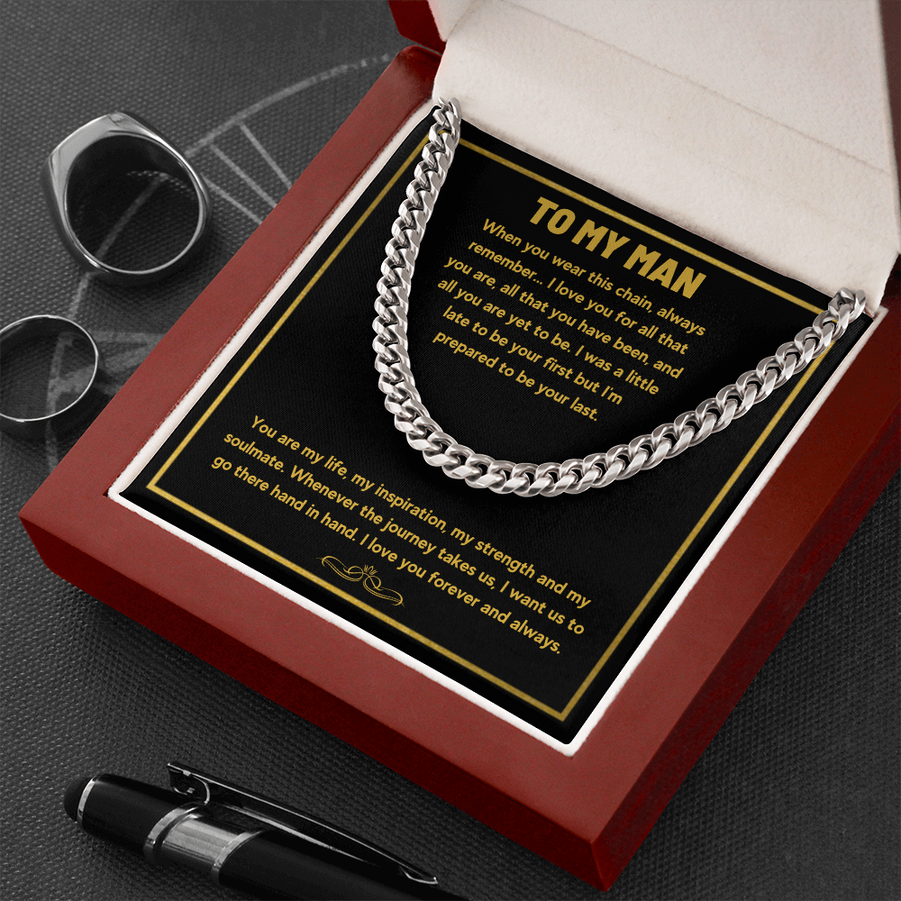 To my man cuban link chain necklace, husband necklace from wife, necklace for boyfriend, mens cuban chain, necklace for fiance, mens necklaces - ON CLOUD NINE GIFTS