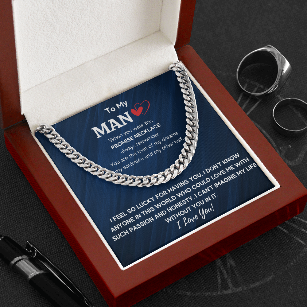 To My Man Cuban Link Chain Necklace, Husband Necklace from Wife, Necklace for Boyfriend, Mens Cuban Chain Necklace for Fiance, Mens Necklaces - ON CLOUD NINE GIFTS