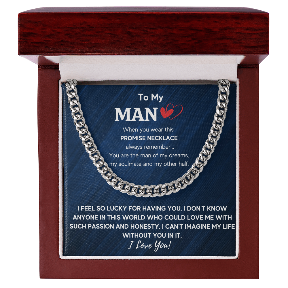 To My Man Cuban Link Chain Necklace, Husband Necklace from Wife, Necklace for Boyfriend, Mens Cuban Chain Necklace for Fiance, Mens Necklaces - ON CLOUD NINE GIFTS