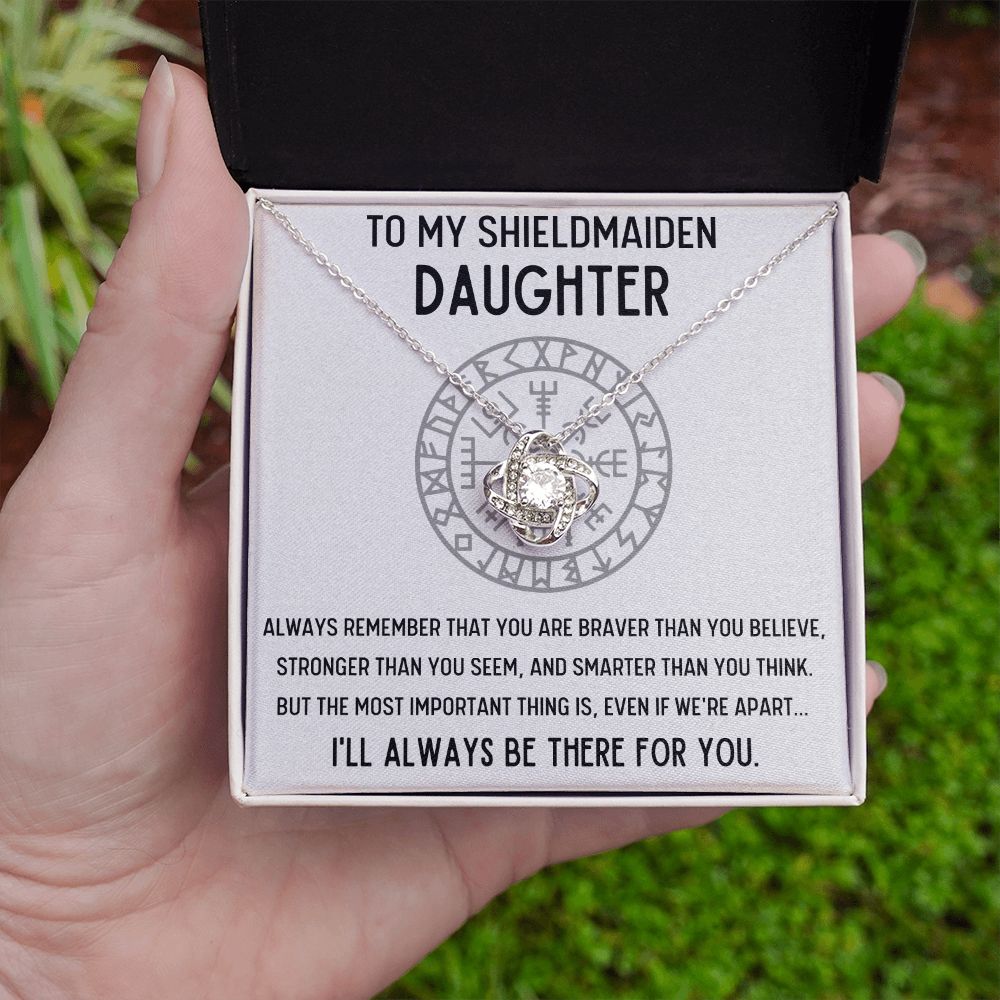 TO MY SHIELDMAIDEN DAUGHTER BRAVER LOVE KNOT NECKLACE GIFT SET - ON CLOUD NINE GIFTS