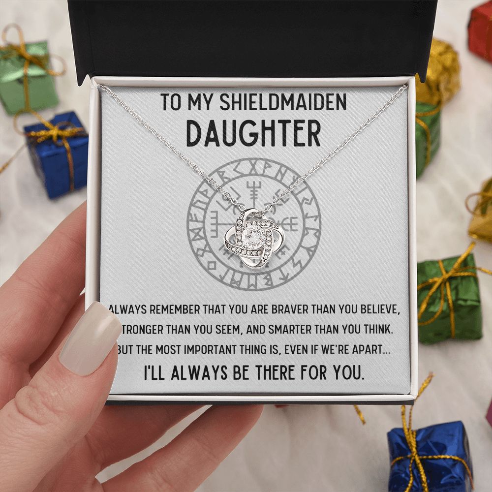 TO MY SHIELDMAIDEN DAUGHTER BRAVER LOVE KNOT NECKLACE GIFT SET - ON CLOUD NINE GIFTS