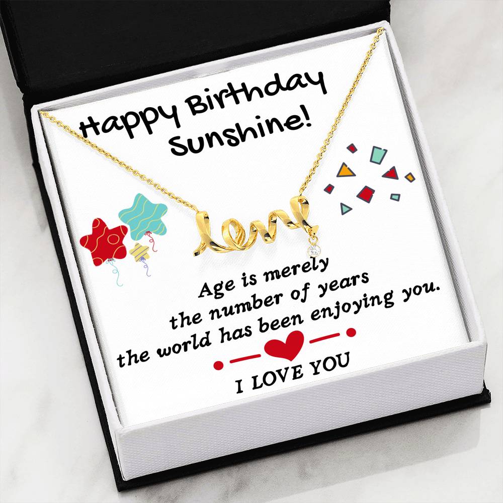 HAPPY BIRTHDAY SUNSHINE LOVE NECKLACE | MESSAGE CARD | GIFT BOX - ON CLOUD NINE GIFTS