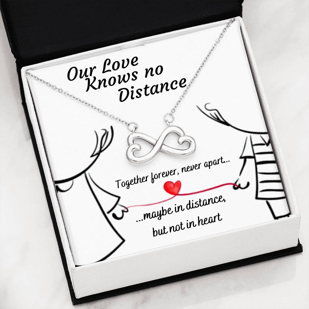 OUR LOVE KNOWS NO DISTANCE INFINITY NECKLACE | MESSAGE CARD | GIFT BOX - ON CLOUD NINE GIFTS