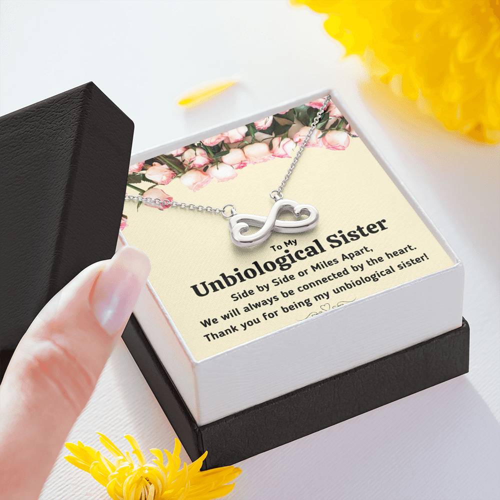 TO MY UNBIOLOGICAL SISTER "CONNECTED BY THE HEART" INFINITY NECKLACE GIFT SET - ON CLOUD NINE GIFTS