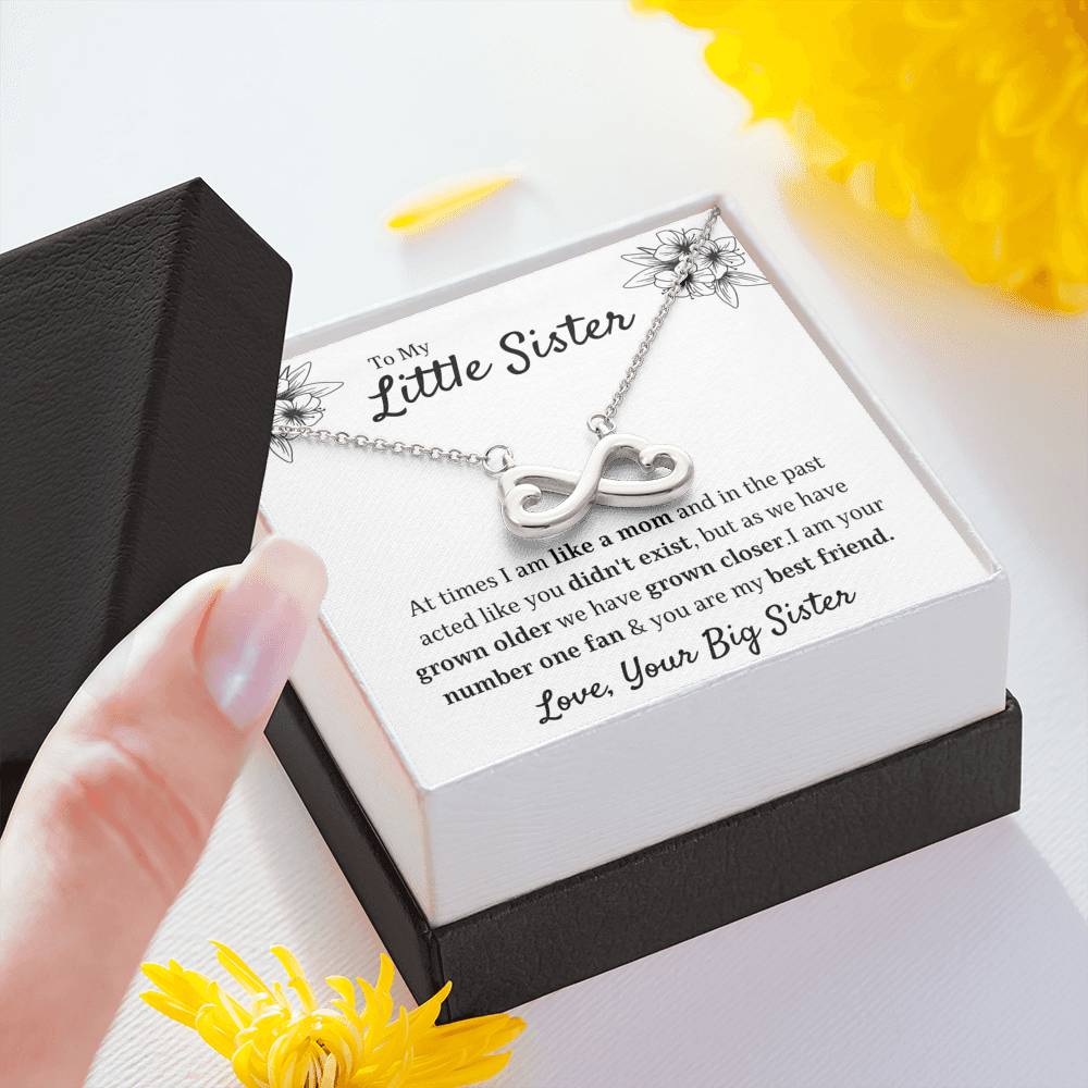TO MY LITTLE SISTER "YOUR FAN" INFINITY NECKLACE GIFT SET - ON CLOUD NINE GIFTS