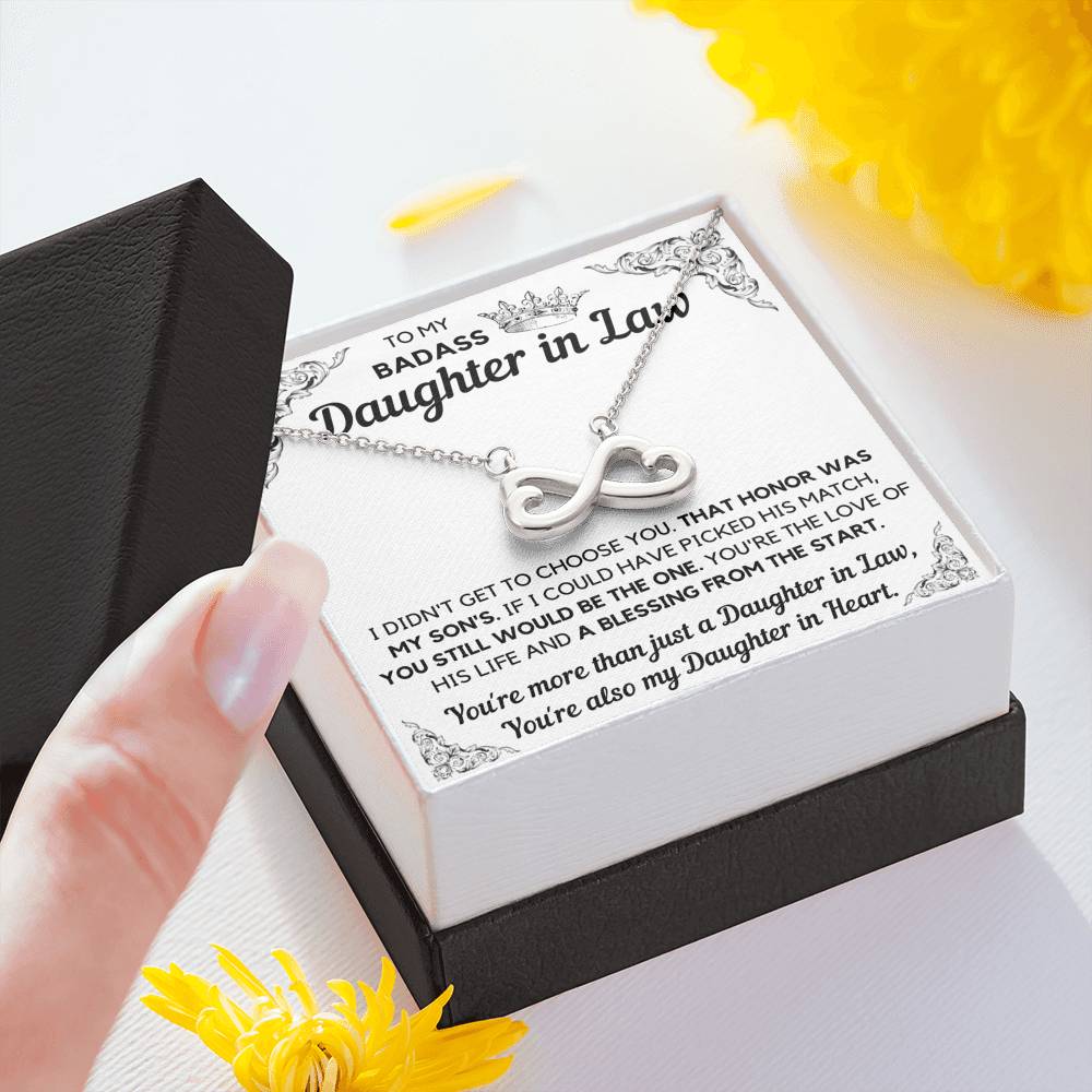 TO MY BADASS DAUGHTER-IN-LAW HONOR INFINITY NECKLACE GIFT SET - ON CLOUD NINE GIFTS