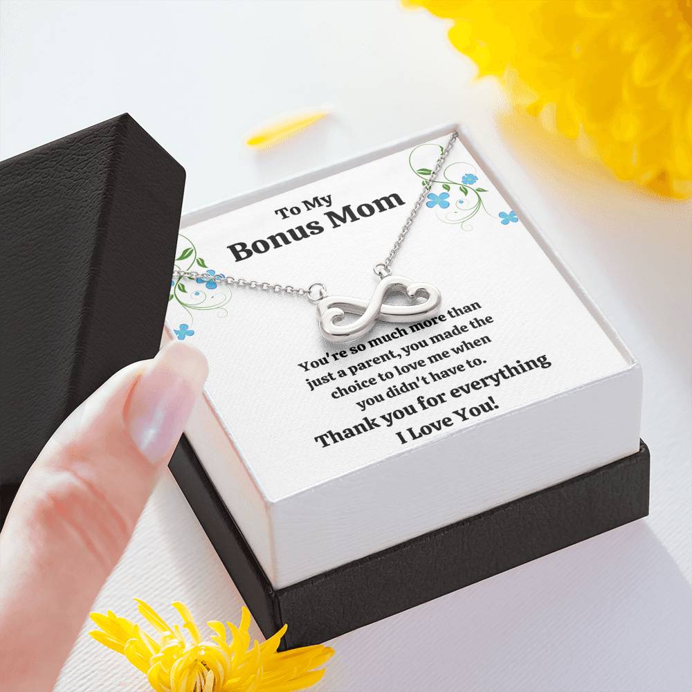 TO MY BONUS MOM "CHOICE TO LOVE ME" INFINITY NECKLACE GIFT SET - ON CLOUD NINE GIFTS
