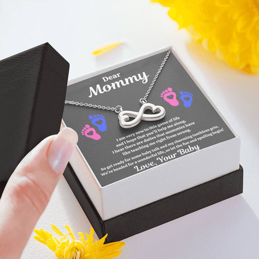 DEAR MOMMY "SPOILING HEART-FEET" INFINITY NECKLACE GIFT SET - ON CLOUD NINE GIFTS