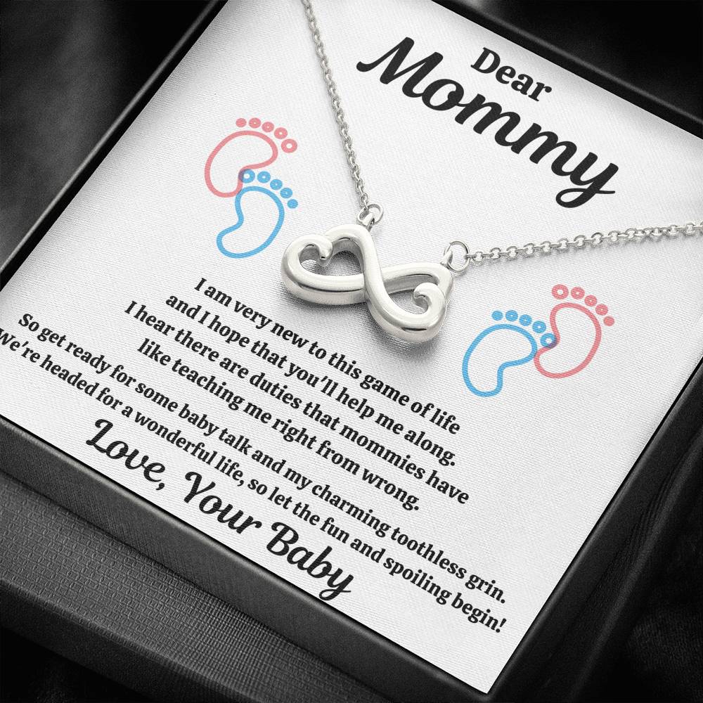 DEAR MOMMY "SPOILING BABY-FEET WHITE" INFINITY NECKLACE GIFT SET - ON CLOUD NINE GIFTS