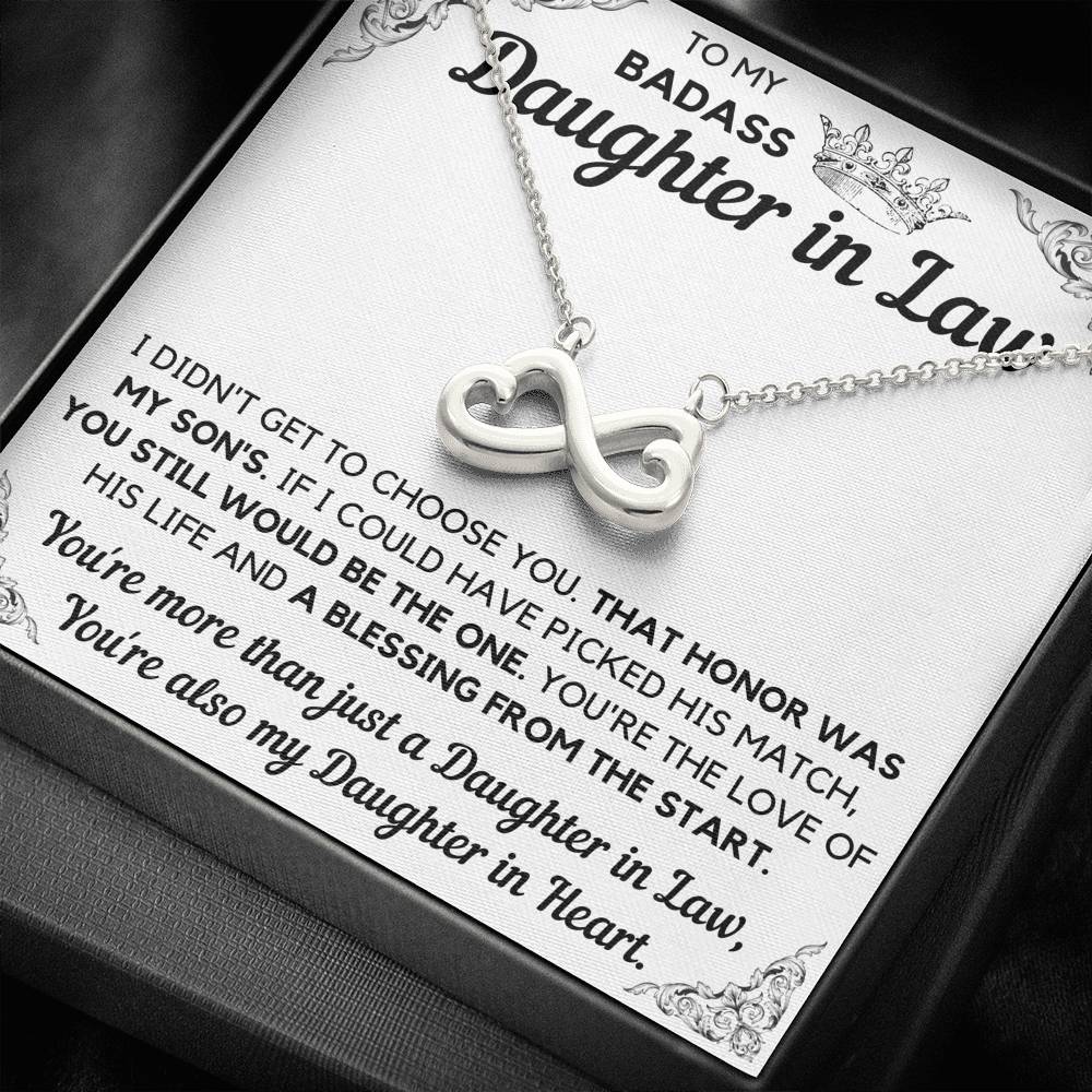 TO MY BADASS DAUGHTER-IN-LAW HONOR INFINITY NECKLACE GIFT SET - ON CLOUD NINE GIFTS