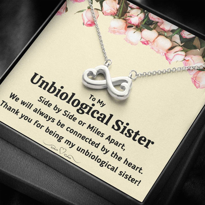 TO MY UNBIOLOGICAL SISTER "CONNECTED BY THE HEART" INFINITY NECKLACE GIFT SET - ON CLOUD NINE GIFTS