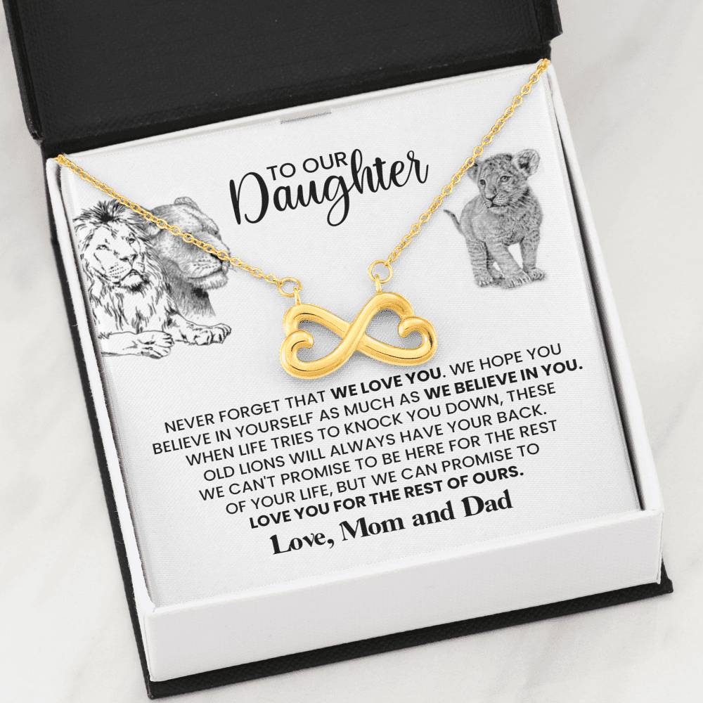 TO OUR DAUGHTER "THESE OLD LIONS" INFINITY NECKLACE GIFT SET - ON CLOUD NINE GIFTS
