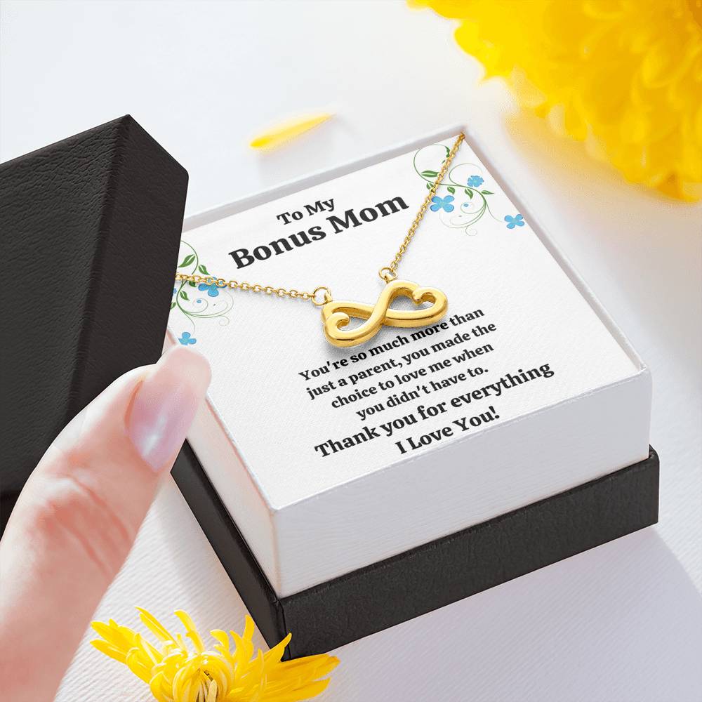 TO MY BONUS MOM "CHOICE TO LOVE ME" INFINITY NECKLACE GIFT SET - ON CLOUD NINE GIFTS