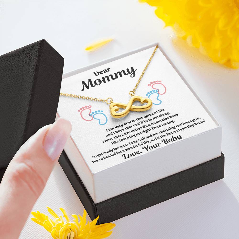 DEAR MOMMY "SPOILING BABY-FEET WHITE" INFINITY NECKLACE GIFT SET - ON CLOUD NINE GIFTS