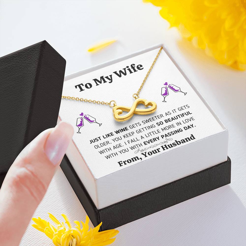 TO MY WIFE "JUST LIKE WINE" INFINITY NECKLACE GIFT SET - ON CLOUD NINE GIFTS