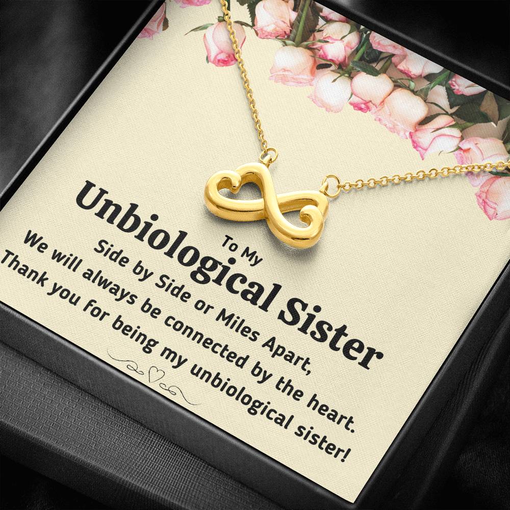 TO MY UNBIOLOGICAL SISTER "CONNECTED BY THE HEART" INFINITY NECKLACE GIFT SET - ON CLOUD NINE GIFTS