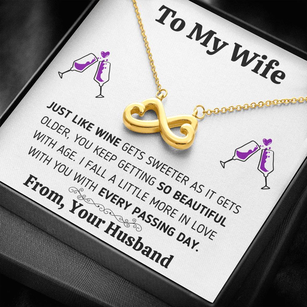 TO MY WIFE "JUST LIKE WINE" INFINITY NECKLACE GIFT SET - ON CLOUD NINE GIFTS