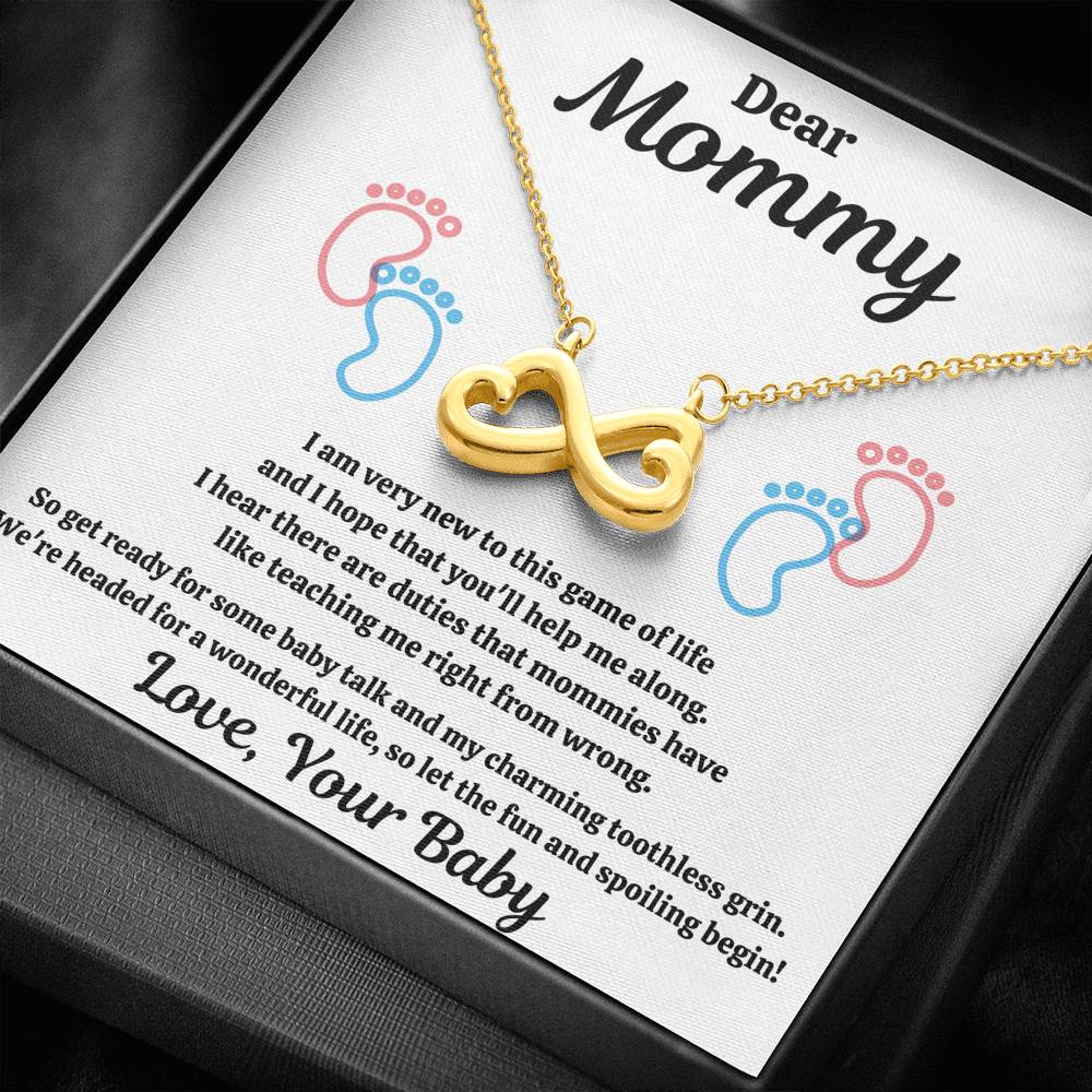 DEAR MOMMY "SPOILING BABY-FEET WHITE" INFINITY NECKLACE GIFT SET - ON CLOUD NINE GIFTS