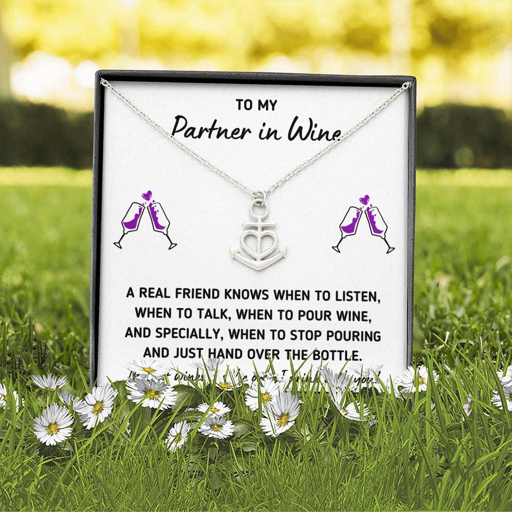 TO MY PARTNER IN WINE "HAND OVER THE BOTTLE" ANCHOR NECKLACE GIFT SET - ON CLOUD NINE GIFTS