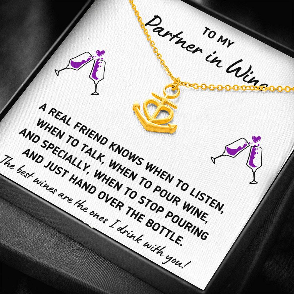 TO MY PARTNER IN WINE "HAND OVER THE BOTTLE" ANCHOR NECKLACE GIFT SET - ON CLOUD NINE GIFTS