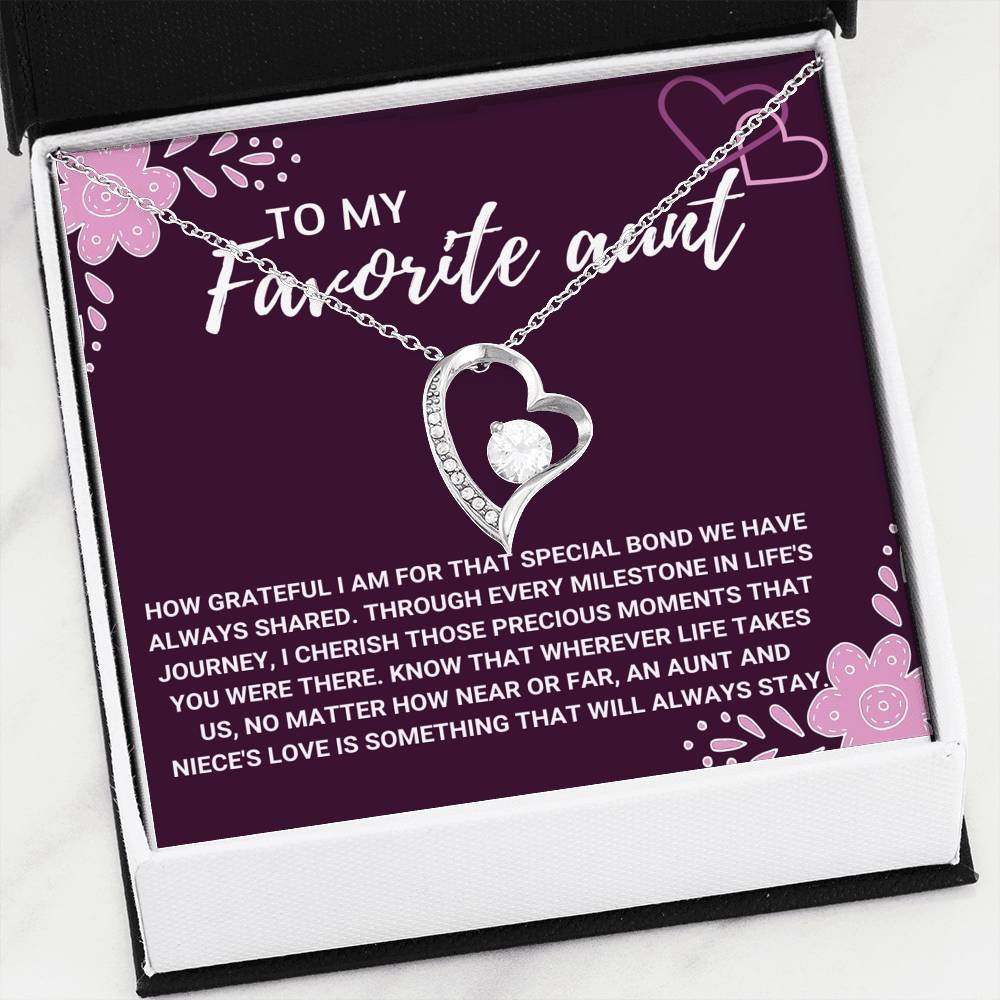 TO MY FAVORITE AUNT "LOVE WILL ALWAYS STAY" HEART NECKLACE GIFT SET - ON CLOUD NINE GIFTS